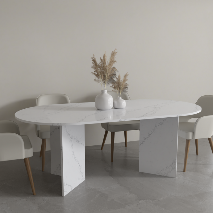 Amalfi bespoke stone dining table in a styled dining room