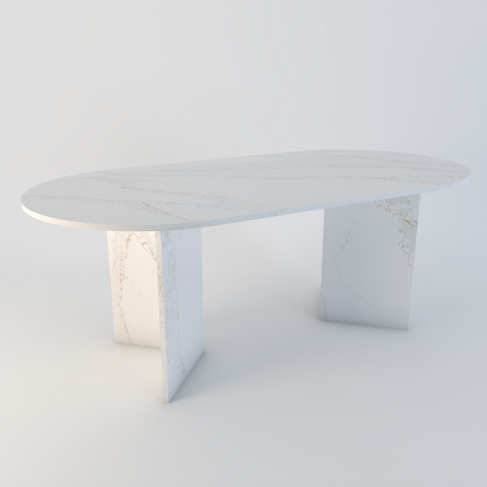 Amalfi bespoke stone dining table in Calacatta Oro quartz