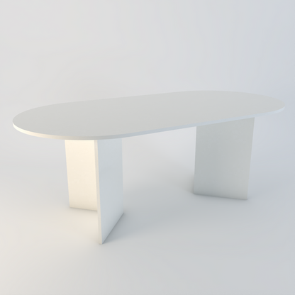 Amalfi bespoke stone dining table in Ammonite Ice quartz