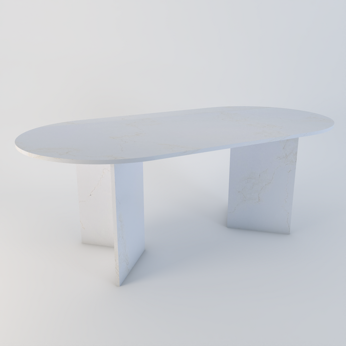 Amalfi bespoke stone dining table in Imperial Gold quartz