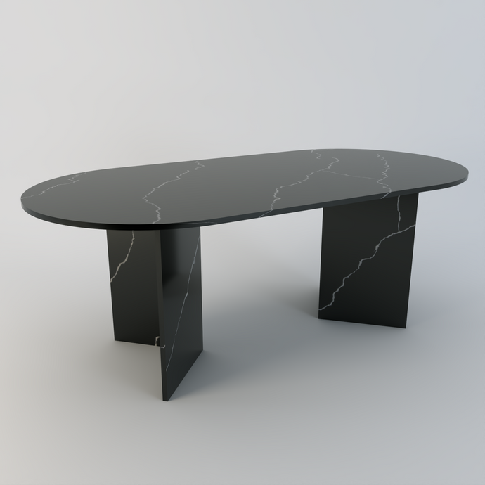 Amalfi bespoke stone dining table in Nero Marquina quartz