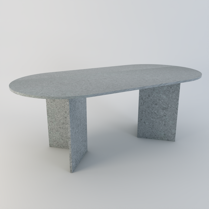 Amalfi bespoke stone dining table in Stellar Luna quartz