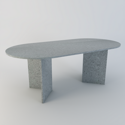 Amalfi bespoke stone dining table in Stellar Luna quartz