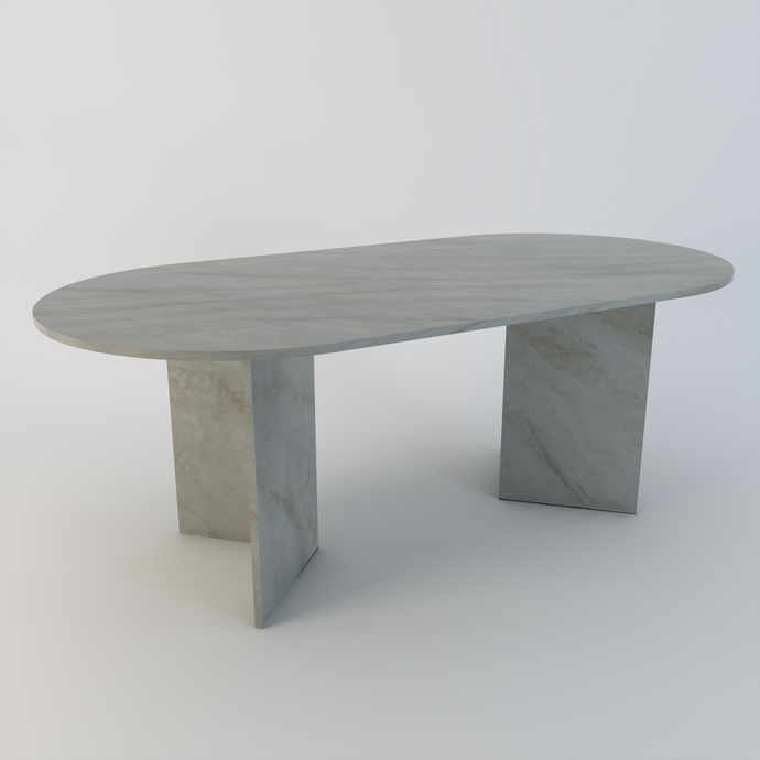 Amalfi bespoke stone dining table in Taj Mahal quartz