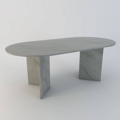 Amalfi bespoke stone dining table in Taj Mahal quartz