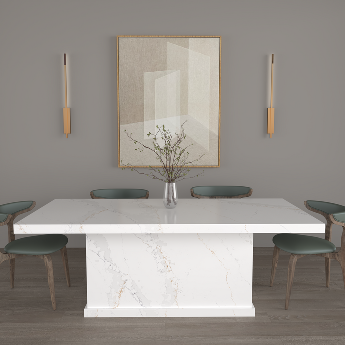 Alessio bespoke stone dining table in Calacatta Oro quartz
