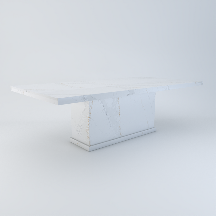 Alessio bespoke stone dining table in Calacatta Oro quartz