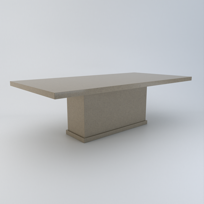 Alessio bespoke stone dining table in Ammonite Portobello quartz