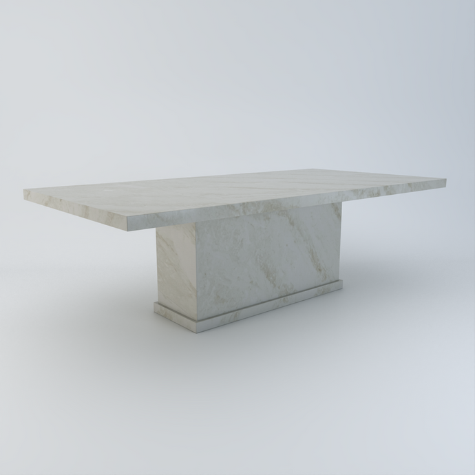 Alessio bespoke stone dining table in Taj Mahal quartz