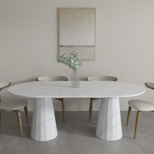 Livorno bespoke stone dining table in a styled dining room