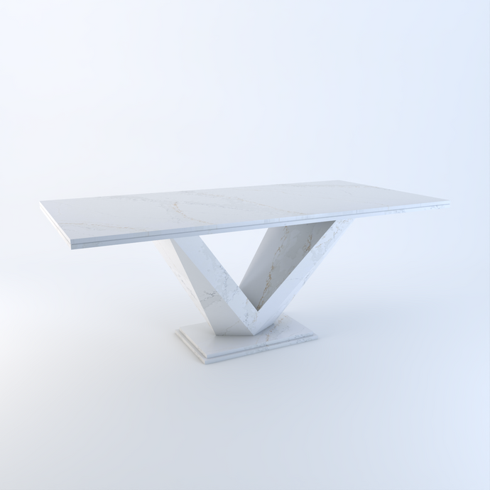 Valentina bespoke stone dining table in Calacatta Oro quartz