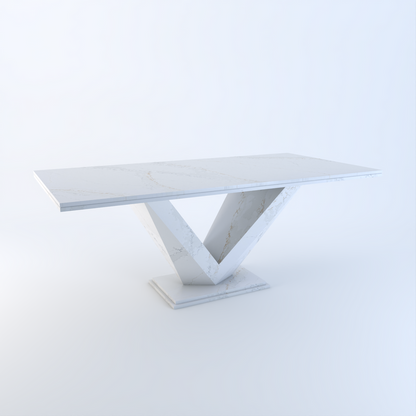 Valentina bespoke stone dining table in Calacatta Oro quartz