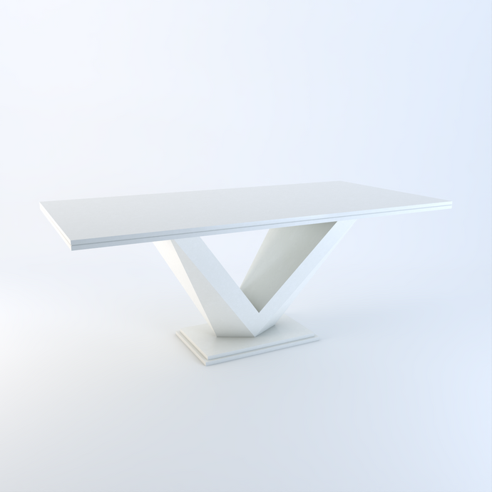 Valentina bespoke stone dining table in Ammonite Ice quartz