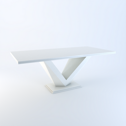 Valentina bespoke stone dining table in Ammonite Ice quartz