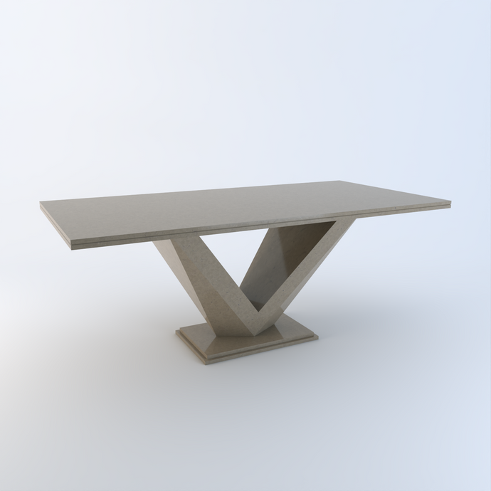 Valentina bespoke stone dining table in Ammonite Portobello quartz