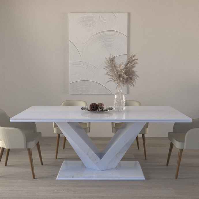 Valentina bespoke stone dining table in a styled dining room